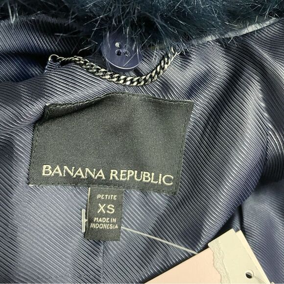 NWT Banana Republic Peacoat Jacket Olive Camo Navy Faux Fur Collar Size XSP New - Picture 13 of 16